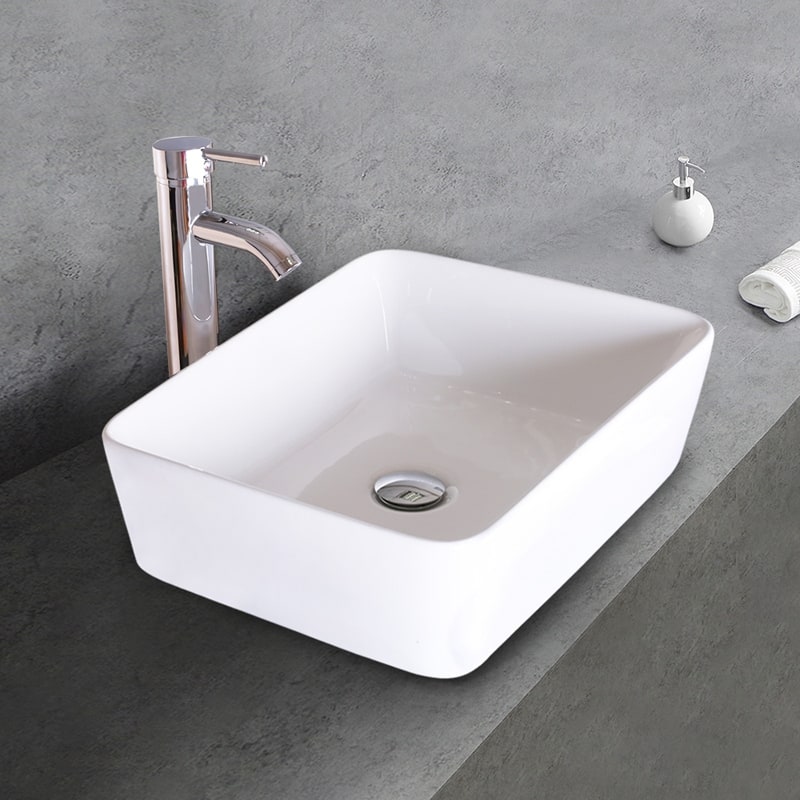 24" Bathroom Vanity Set Ceramic/ Tempered Glass Vessel Sink White Cabinet Combo Mirror Faucet Free-standing