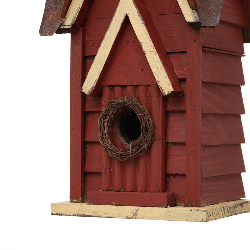Glitzhome 12"H Retro Distressed Painted Solid Wood Cottage Birdhouse