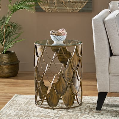 Sautter Boho Glam Handcrafted Glass Top Fish Scale Side Table by Christopher Knight Home - 16.00" L x 16.00" W x 21.00" H