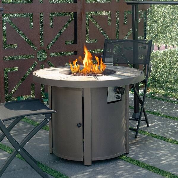 Shop Costway 32 Round Outdoor Propane Gas Fire Pit Table 30 000