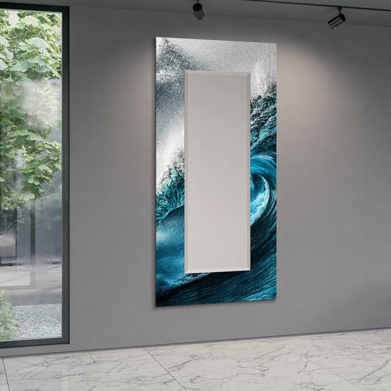 "Sapphire Sea" Reverse Printed Tempered Art Glass with Rectangular Beveled Mirror