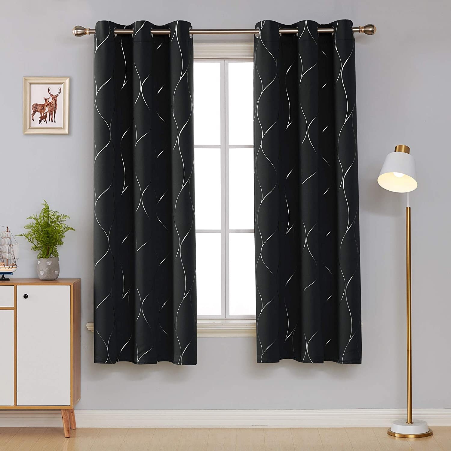 Deconovo Silver Line 42 Width Curtain Panel Pair (2 Panel)