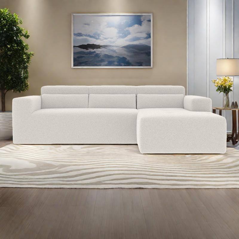 109" Teddy Fabric L-Shaped Sectional Sofa with Chaise, 3-Seater, No Assembly Required - White