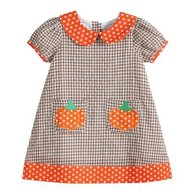 Lil Cactus Brown Gingham and Orange Pumpkin A-Line Dress