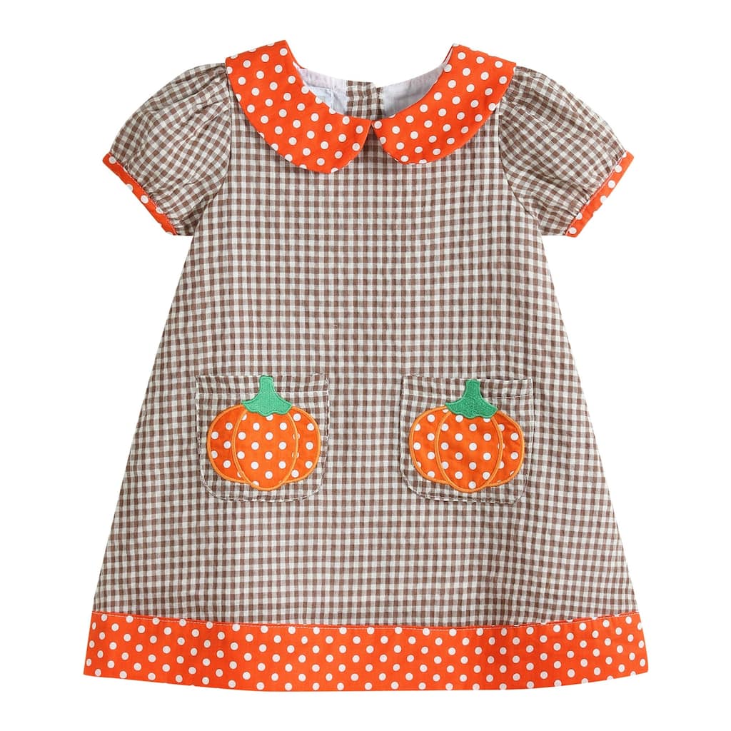 Lil Cactus Brown Gingham and Orange Pumpkin A-Line Dress