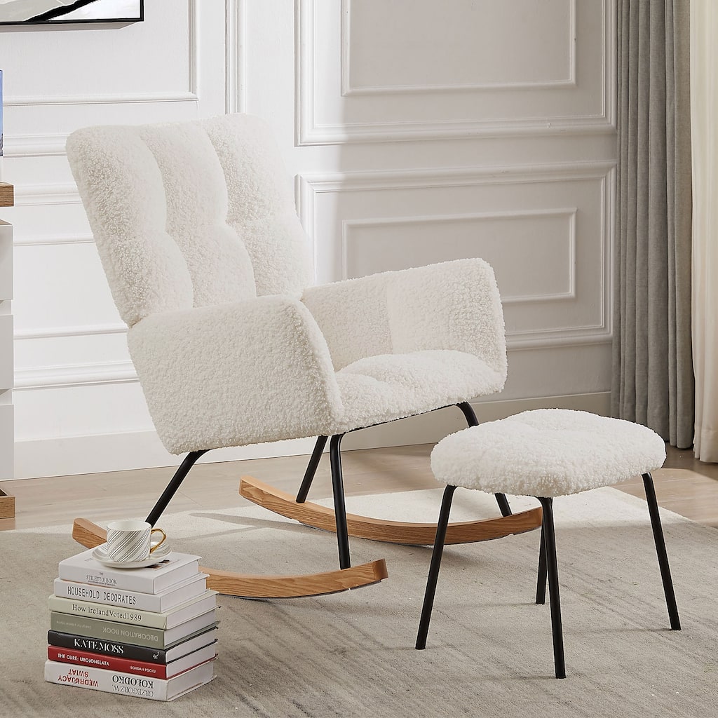 Modern High Backrest Rocking Armchair with Ottoman