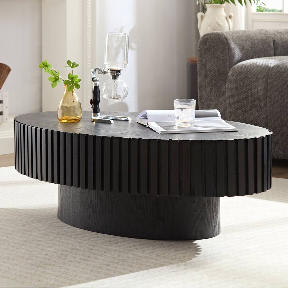 Modern Handcraft Drum Coffee Table Length 43.7 Inch Ellipse Coffee Table For Living Room,Sturdy Pedestal