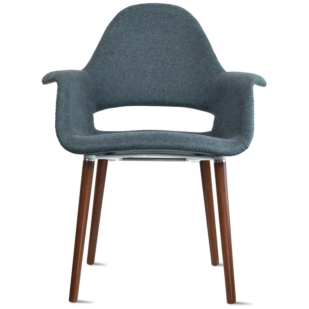Organic Upholstered Fabric Modern Armchair with Dark Brown Wooden Legs for Dining Room Office or Accent Lounge Side Chair