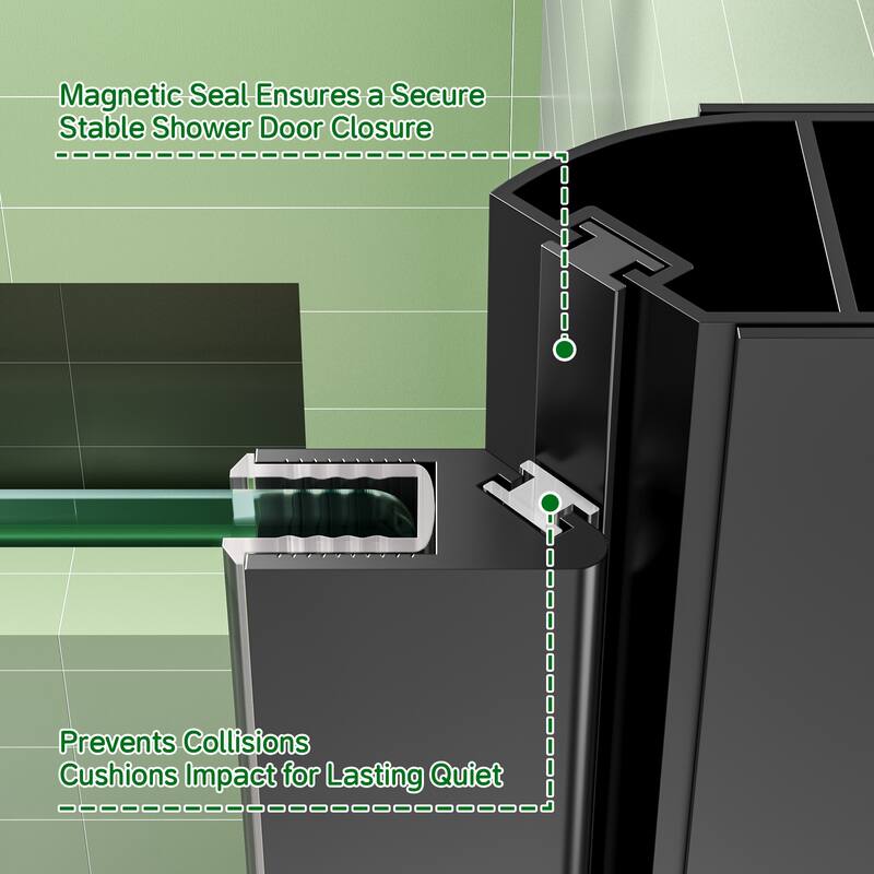 Matte Black Hinged Shower Door 34x75, 6mm Tempered Glass, Headerless, 1.5 in Adjustable, Left/Right In/Out