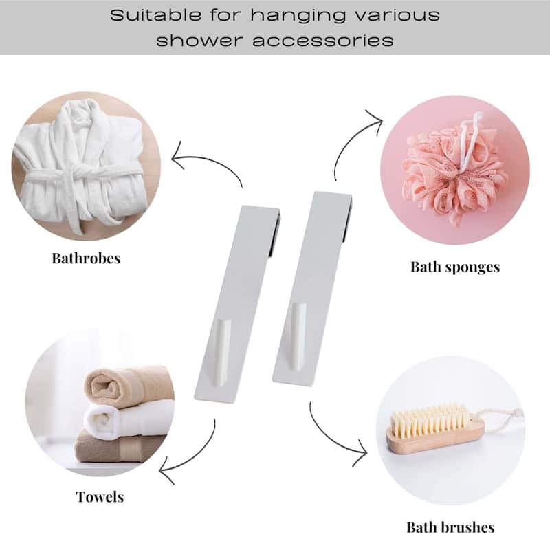 Shower Door Hooks Easy to Install for Frameless Glass Shower Doors - 7"L x 1.3"W x 0.10"D
