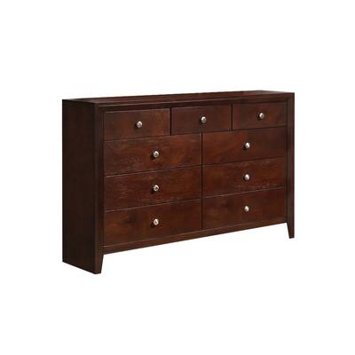 Cherry Wood 9 Drawers Dresser in Brown