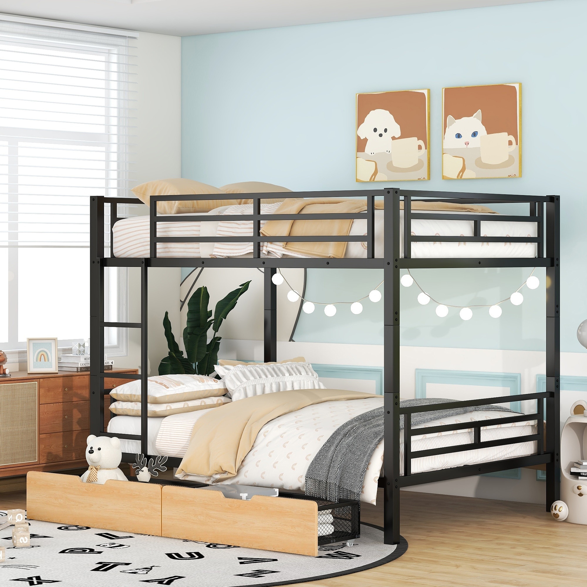 Metal Full Size Bunk Bed With 2 Drawers
