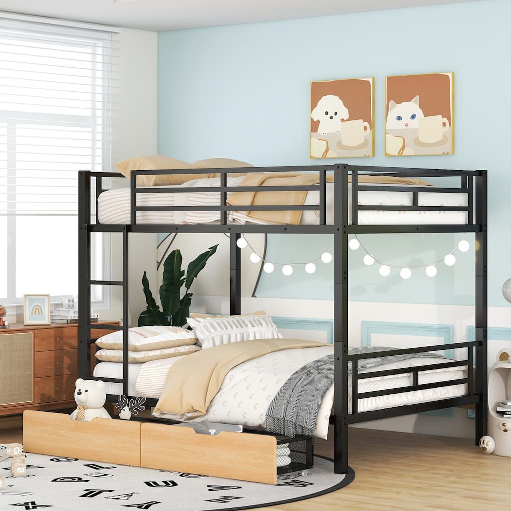 Metal Full Size Convertible Bunk Bed with 2 Drawers