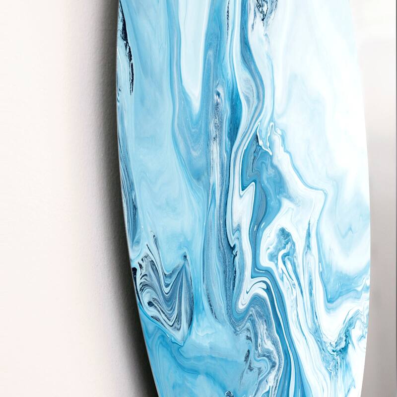 Designart 'White And Blue Marble Waves' Modern Metal Circle Wall Art