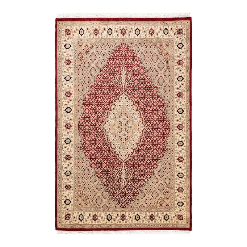 Overton Hand Knotted Wool Vintage Inspired Traditional Mogul Red Area Rug - 5 x 8