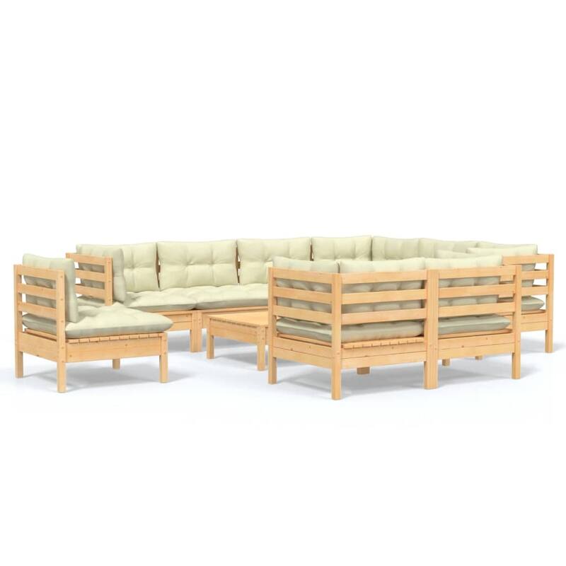 vidaXL Solid Pinewood Patio Lounge Set 10 Piece with Cushions Multi Colors - 25" x 25" x 24.6"