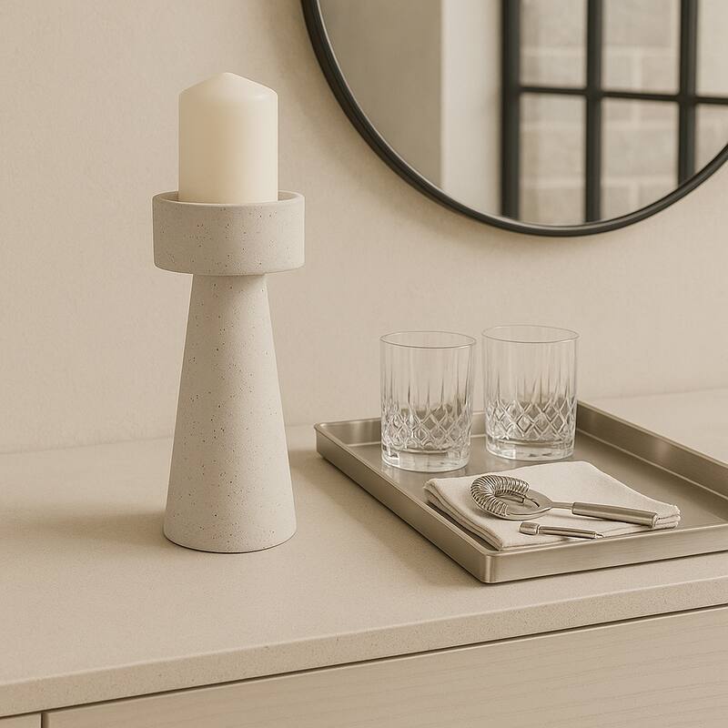 Pottery Taper Holder Cylindrical Top and Conical Base Design - White