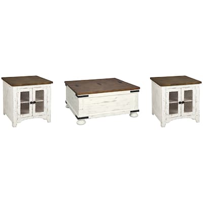 Signature Design by Ashley Wystfield Brown/White Coffee Table with 2 End Tables - 36" W x 36" D x 18" H
