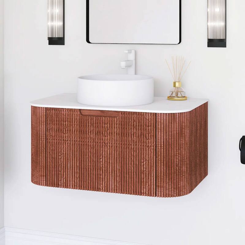 Wall-Mounted Bathroom Vanity with White Round Ceramic Sink