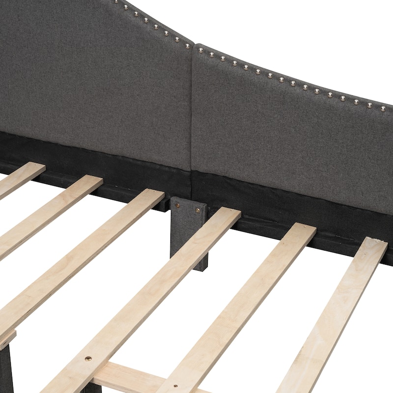 Grey Full Size Modern Upholstered Daybed with Armrest and Headrest