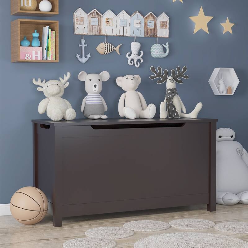 Toy Box Toy Storage Chest Bench w/Safety Hinged Lid for Ages 3+ - Black