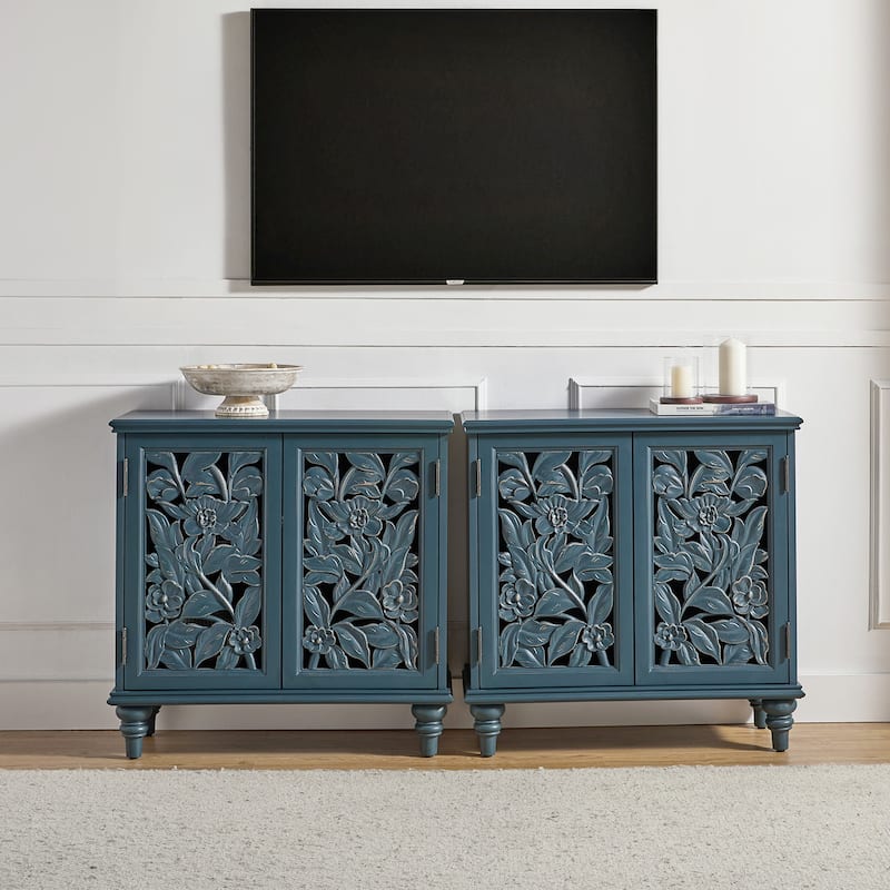 Alban Traditional 32"Tall 2 Hollow Door Accent Cabinet with LED light Set of 2 by HULALA HOME - Blue