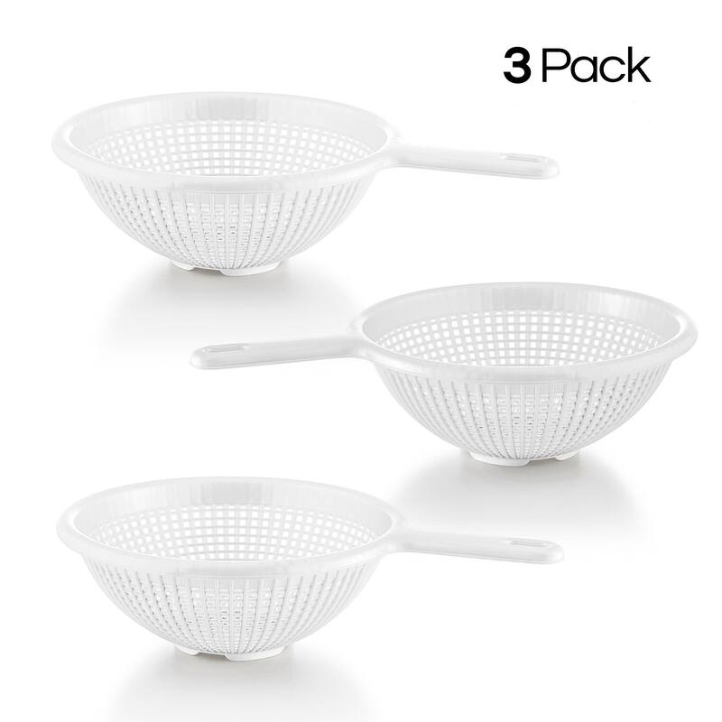 YBM Home 8.5 In. Plastic Colander With Long Handle for Pasta 3 Pack - White