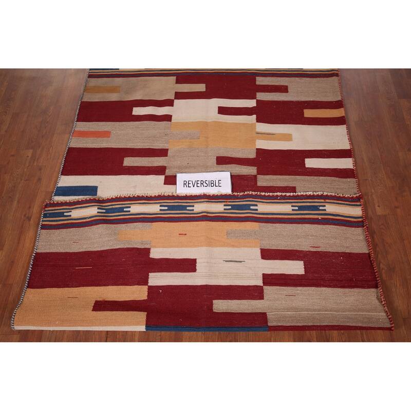 Kilim Qashqai Reversible Persian Vintage Rug Flatweave Wool Carpet - 4'7" X 7'3"
