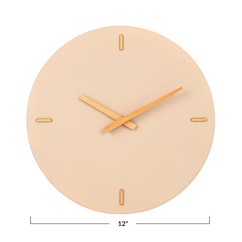 Stoneware and Wood Wall Clock - 12.0"L x 12.0"W x 1.4"H