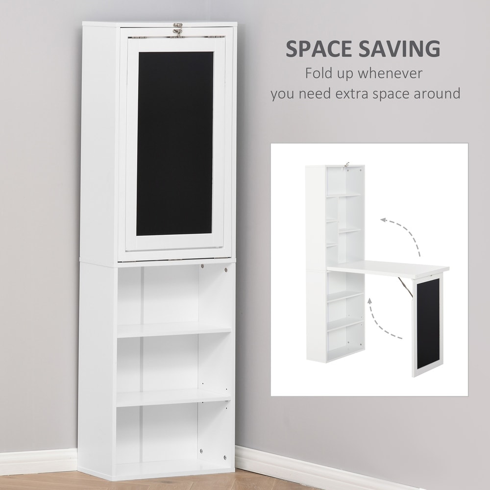 Wall Mount Desk Cabinet with Blackboard & Side Shelf