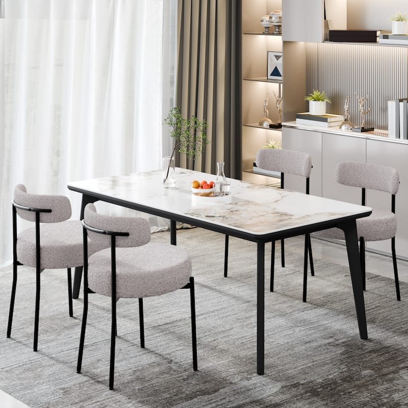 XINMICS Upholstered Boucle Dining Chairs with Black Metal Legs - Set of 4 - Light Grey