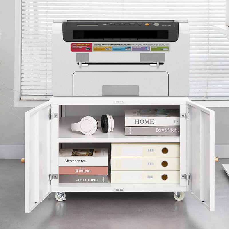 Mobile Office File Cabinet with Lockable Wheels and Shelves