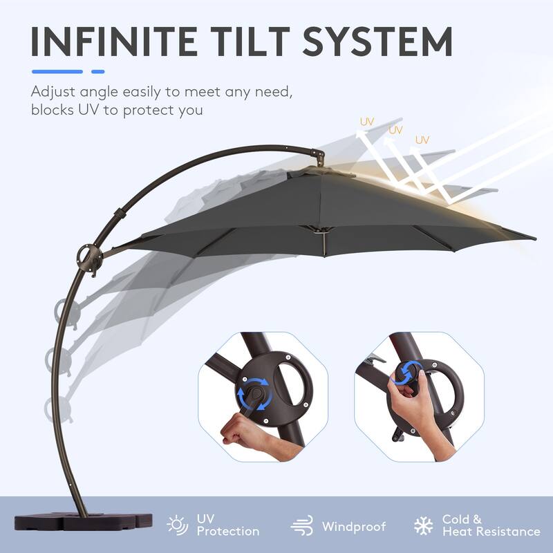 10 ft.Aluminum Curvy Cantilever Offset Hanging Patio Umbrella With Sandbag Base