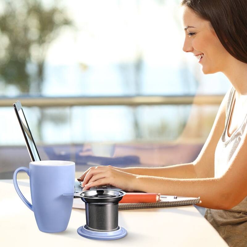 Porcelain Tea Mug with Infuser and Lid, 16 ounces