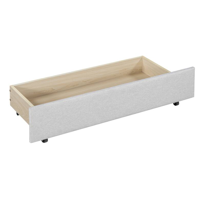 L-Shaped Backrest Daybed Upholstered Daybed Frame Classic Wood Slats Design with 2 Storage Drawers or Trundle, Full Size