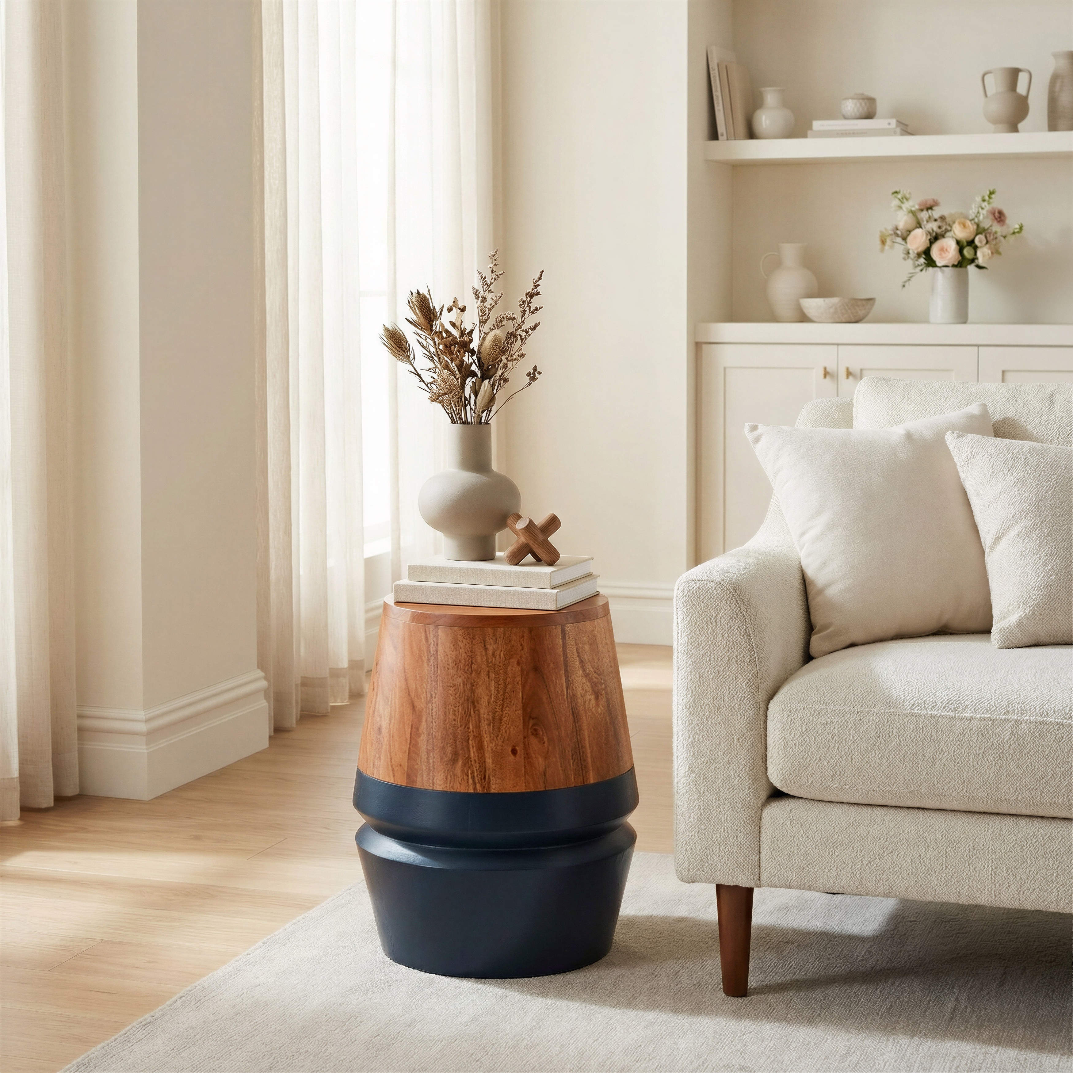 Tornos Side Table Walnut & Deep Blue