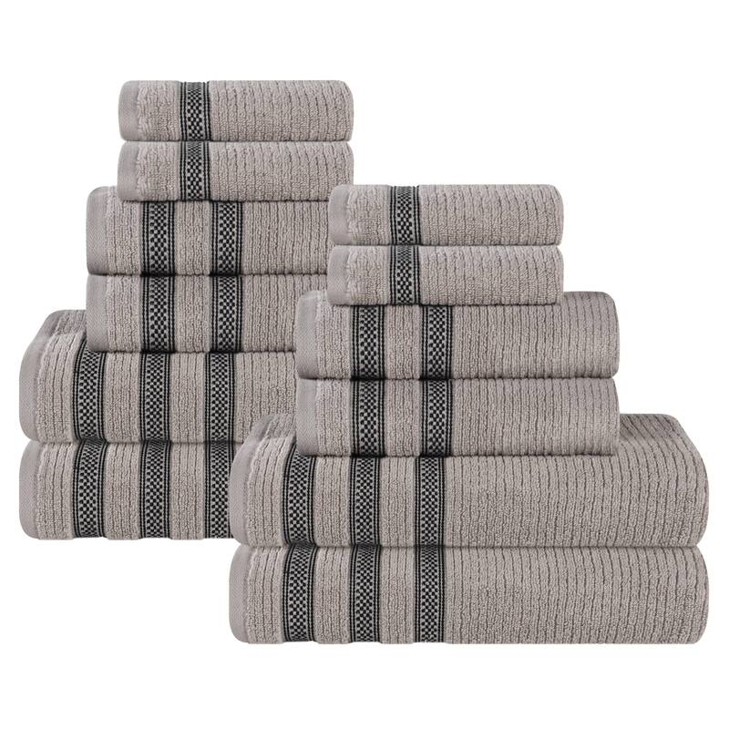 Superior Brea Zero Twist Cotton Ribbed Modern 12 Piece Bathroom Towel Set