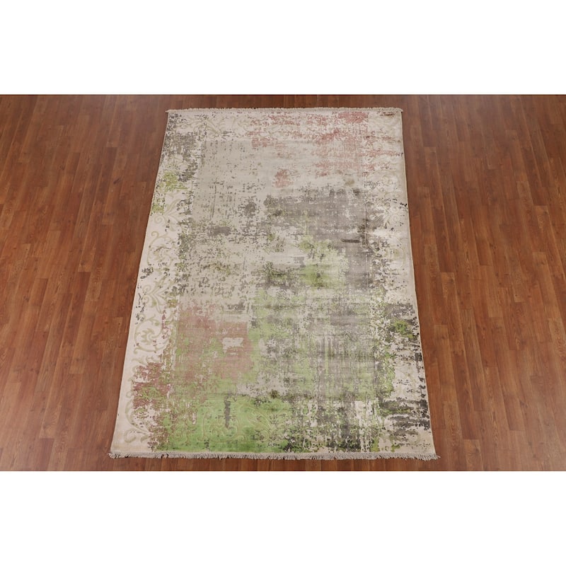 Contemporary / Abstract Area Rug Hand-Knotted Oriental Wool Carpet - 5'7" X 7'11"