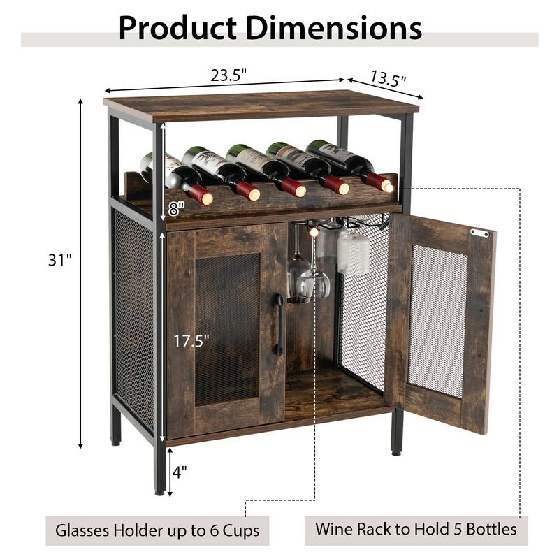 Industrial Liquor Bar Cabinet Buffet Sideboard Wine Rack Glass Holder