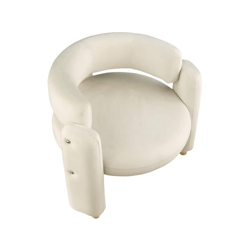 White Modern 35.43" Accent Chair with Solid Wood Frame and Waterfall Seat Cushion