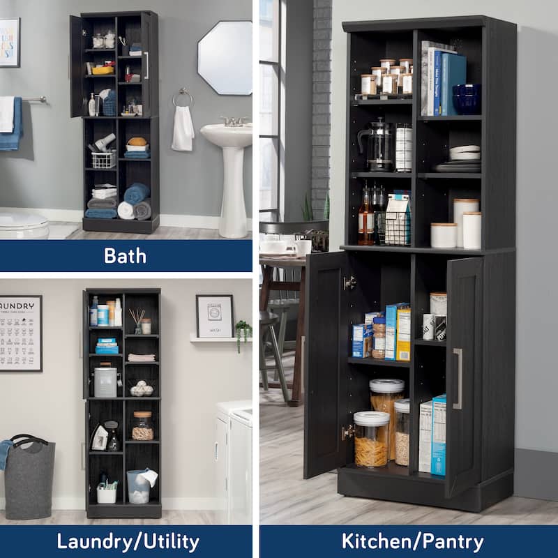 Black Adjustable Shelf Storage Cabinet Bookcase with 6 Shelves for Laundry Room or Office