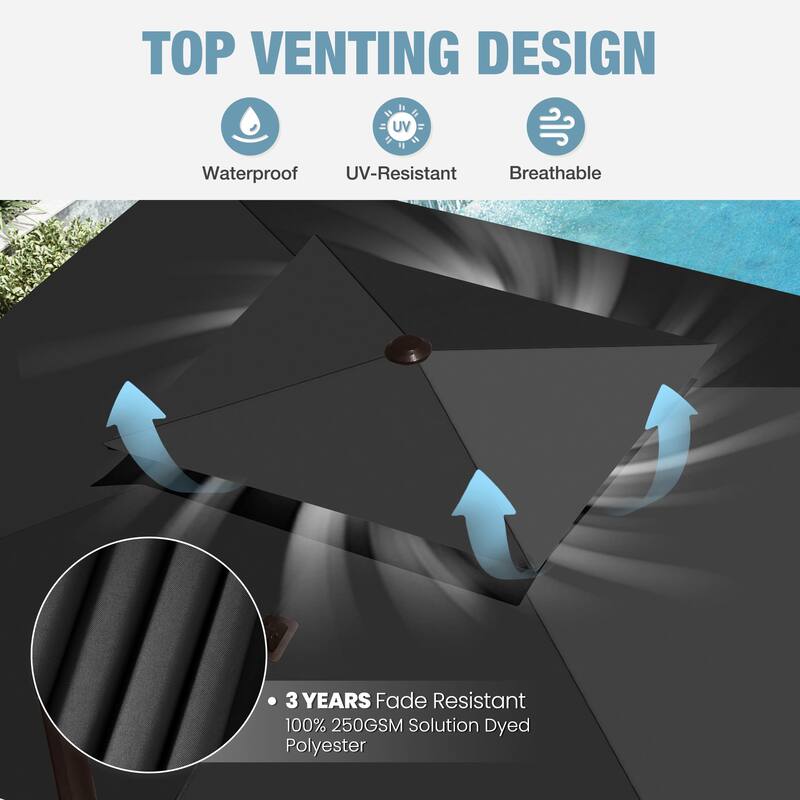VredHom 9x11 FT Rectangular Outdoor Patio Double Top Cantilever Umbrella with Weight Base