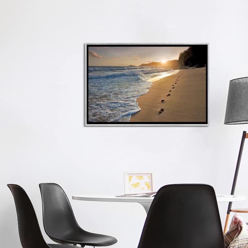 iCanvas "Footprints On The Sand" by Dennis Frates Framed