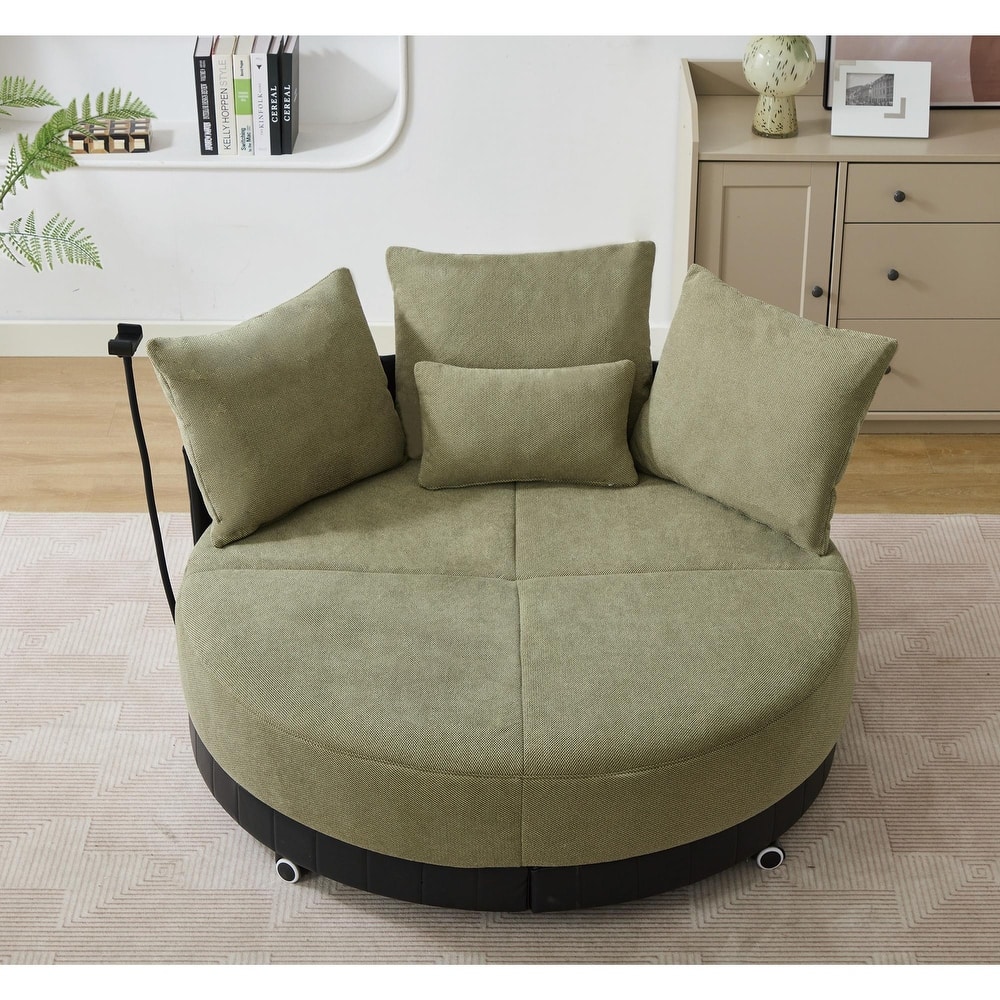 360° Swivel Barrel Chair Round Sofa Chair with Casters and Adjustable Phone Stand, Upholstered in Anti-Wrinkle Polyester Fabric