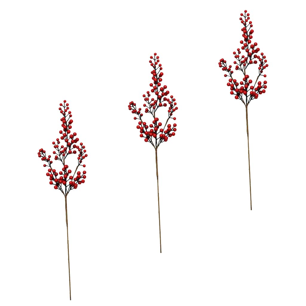 31" Berry Spray, Red, Set of 3 - Red