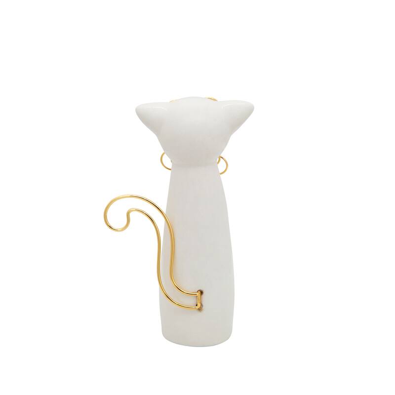 Sagebrook Home Modern Stoneware and Ceramic Cat Figurine with Gold Wire Accents - Elegant Decorative Sculpture