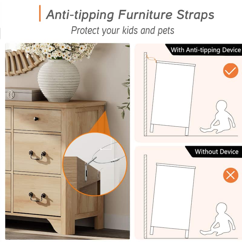 WAMPAT 53.5'' Wide Farmhouse White Dresser TV Stand with Curved Edge Design and Wide Chests of Drawers
