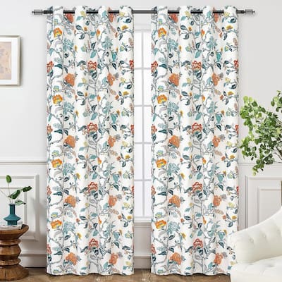 DriftAway Ada Floral Botanical Print Flower Leaf Lined Blackout Window Curtains