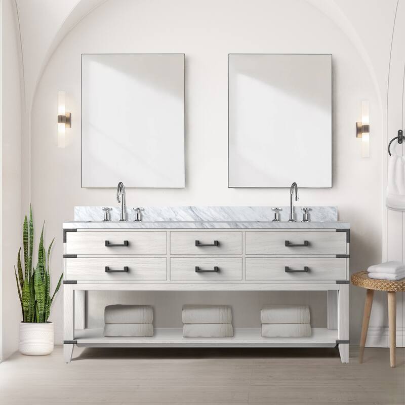 Norwalk Bath Vanity with Carrara Marble Top, Sink, Mirror and Faucet