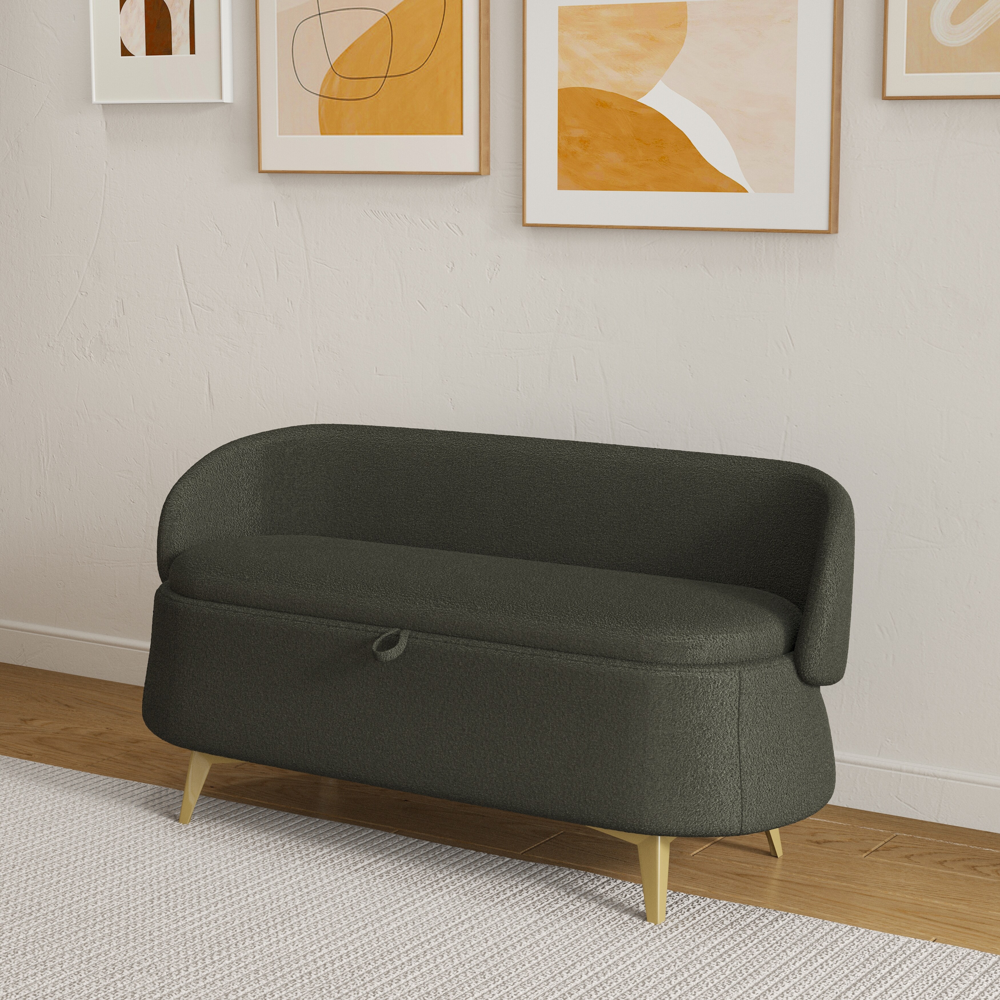 Storage Bench with Backrest Ottoman Bench End Sofa Stool Green
